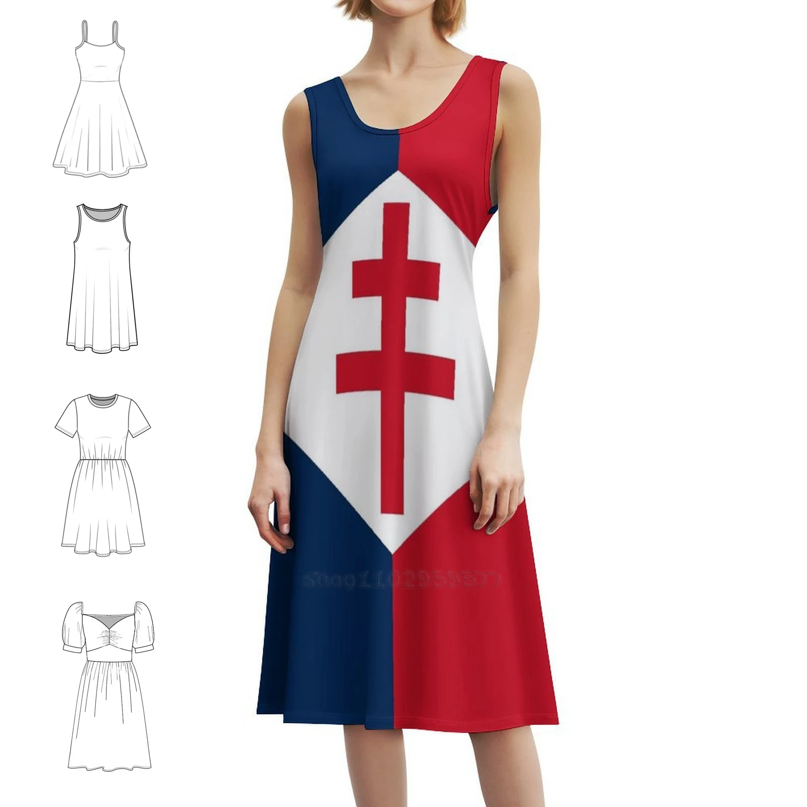 

Бесплатное французское платье с цветочным принтом для женщин, весна-лето, повседневное платье для вечеринки, темно-синий крест Croix, лотаринка Anjou, женское