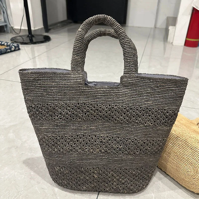 

Summer Raffia Beach Bags for Women Handbags Handmade Woven Straw Bag Travel Knitting Shoulder Bag Female Hollow Shopper Purses
