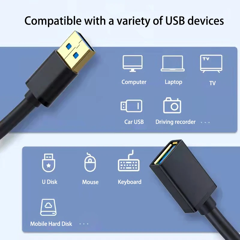 USB 3.0 Extension Cable Male to Female Data Cable USB2.0 3.0 Extender Cord for Smart TV PS4 Xbox SSD PC Fast Extension Data Wire