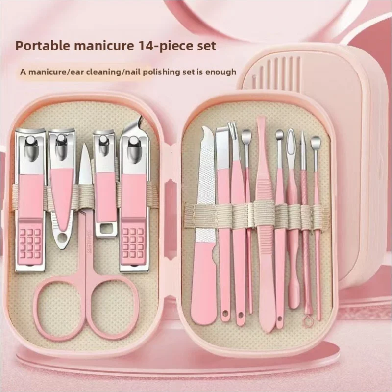 

14Pcs Nail Clipper Set Portable Manicure Pedicure Kit Professional Nail Cutter Ear Pick Home Grooming Tool Set