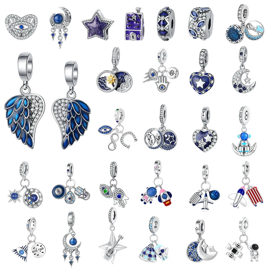 

2025 НОВЫЕ изысканные 925 посеребренные сверкающие асимметричные звезды, подвесные бусины со звездой и полумесяцем, подходят для оригинальных женских браслетов, ювелирных изделий