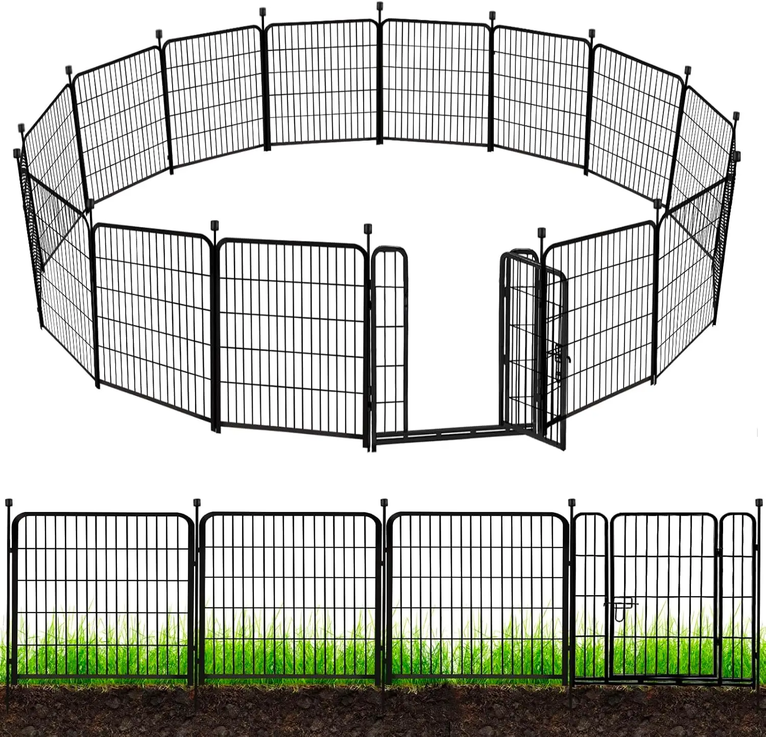 Tall Garden Fence 48 in(H) 12 Panels Total 26.6 FT(L), Heavy Duty Iron Metal Fence and Border, Flower Bed Fencing, outdoo