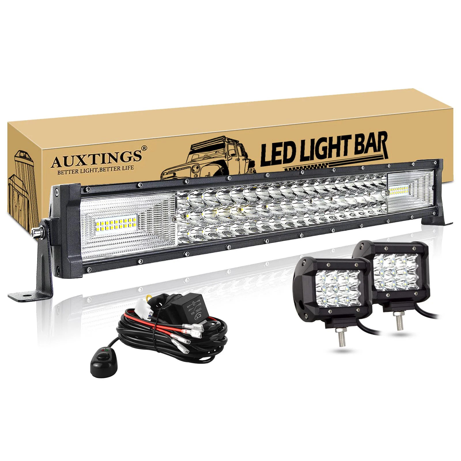 7D 22-52 inch 270W-675W Offroad LED Lichtbalk met 2x36W werklamp kabelset 12V 24V LED balk voor auto, jeep, vrachtwagen, 4x4, ATV, boot