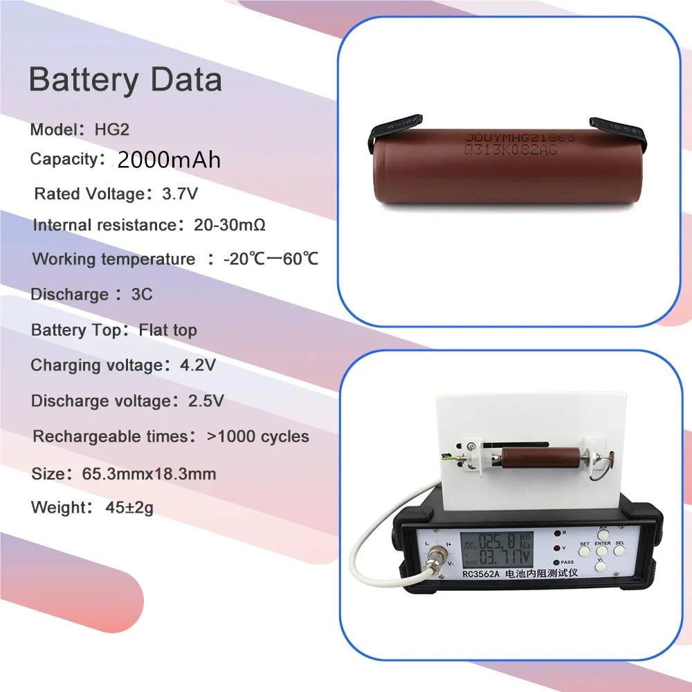 2026 جديد Daweikala 100% أصلي HG2 18650 3.7 فولت 2000 مللي أمبير بطارية تفريغ 20A ، مخصص لبطاريات hg2 + نيكل ذاتي الصنع #3