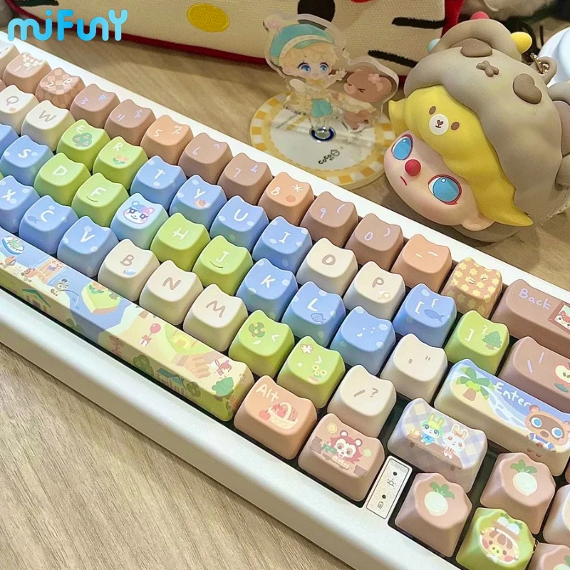 MiFuny 143 Keys Animal Keycaps Set PBT Dye Sublimation Cat Keyboard Cap MAO Profile Cute Game Key Caps Mechanical Keyboards Gift