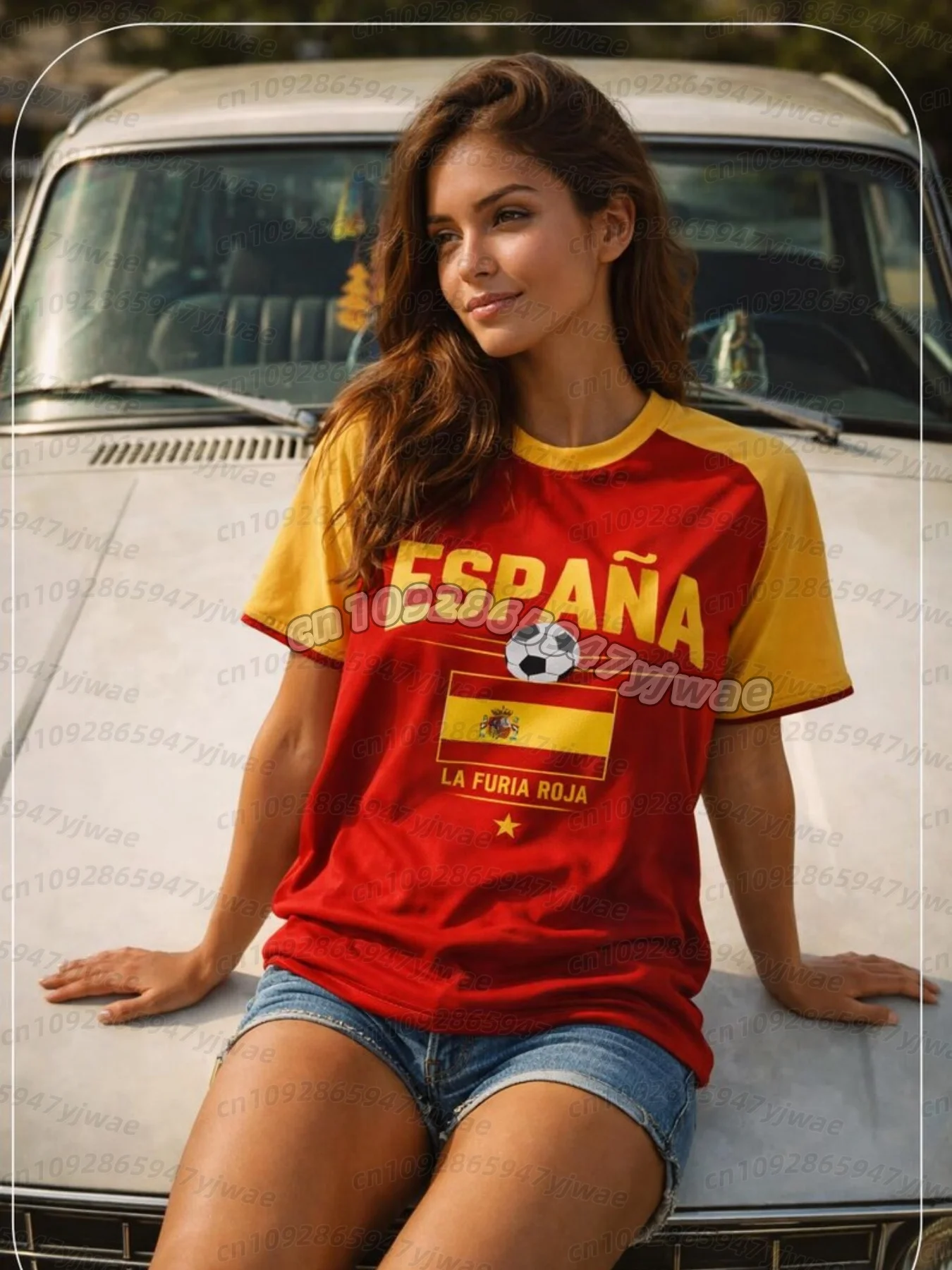 Camiseta de Manga Corta para Hombres, Mujeres y Jóvenes, Uniforme de Animadoras de Fútbol para Fanáticas de España, Portugal, CURACAD y Colombia 2026
