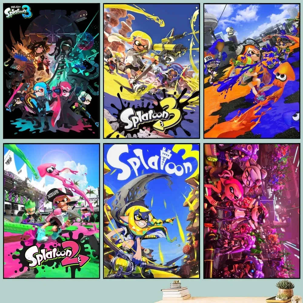 Game S-Splatoon 3 2 1 Poster DIY Vintage Movie Poster Wall Art Painting Study Stickers Big Szie Wall Painting