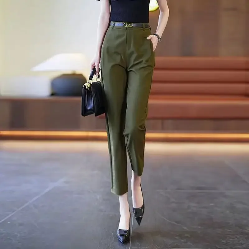 

Solid Color Premium New Temperament Straight Pants High Waist Pockets Elegant Fashion Casual Thin Women Clothing XT688