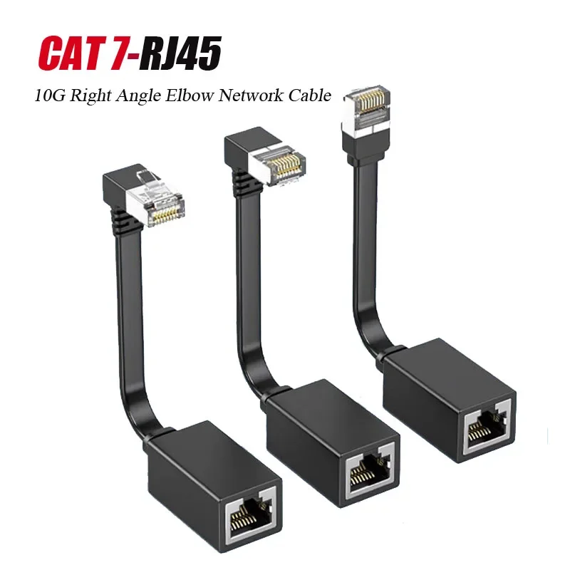 CAT7 RJ45 Network Cable Connector 90 Degree rj45 Extension Line Ultra Flat 10G Right Angle Eblow rj45 Male to Female Plug Wire