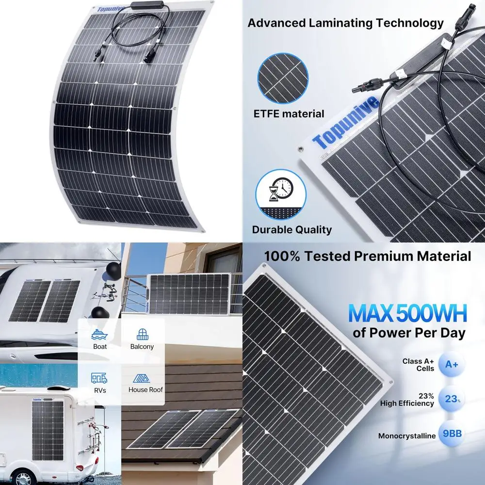 

100W 12V Flexible Solar Panel for RV, Marine, Boat, and Car Battery Charging on Uneven Surfaces