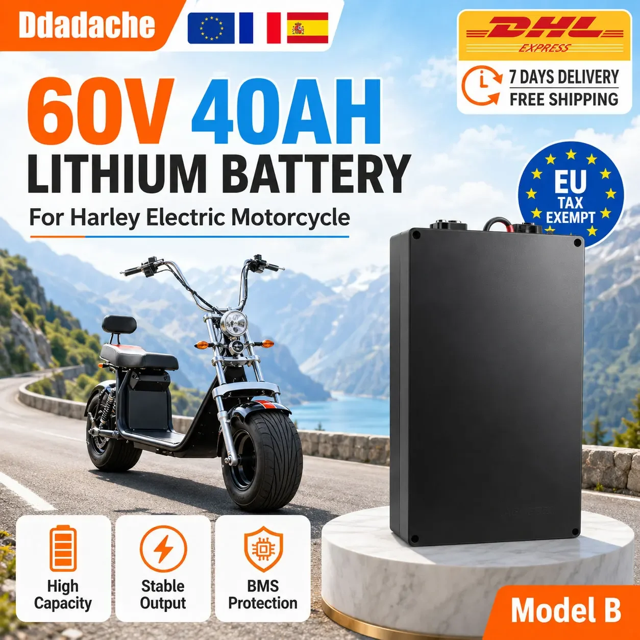 Batterie lithium 18650 étanche pour moto électrique 60V 30Ah, 1000W, adaptée aux scooters électriques Harley