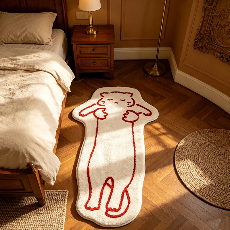 VIKAMA Line Drawing Sausage Dog Bedside Long Rug Fluffy Non Slip Cute Dachshund Floor Mat Indoor Home Decor