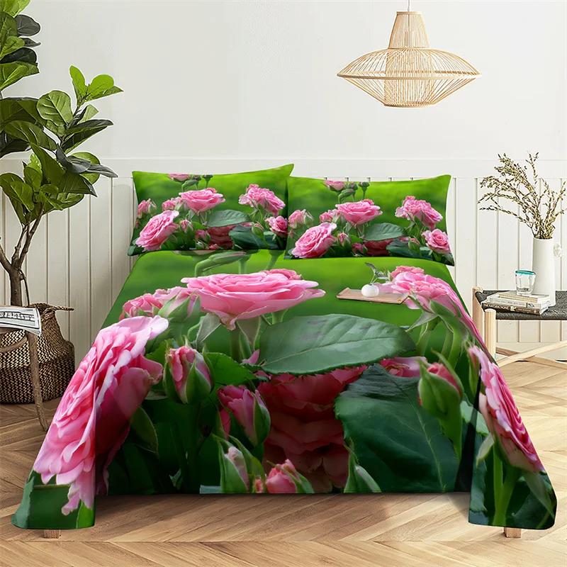 Home Bedsheets Rose Leaves Single Bedsheet Fashion Design Flowers Sheets Queen Size Bed Sheets Set Bed Sheets and Pillowcases