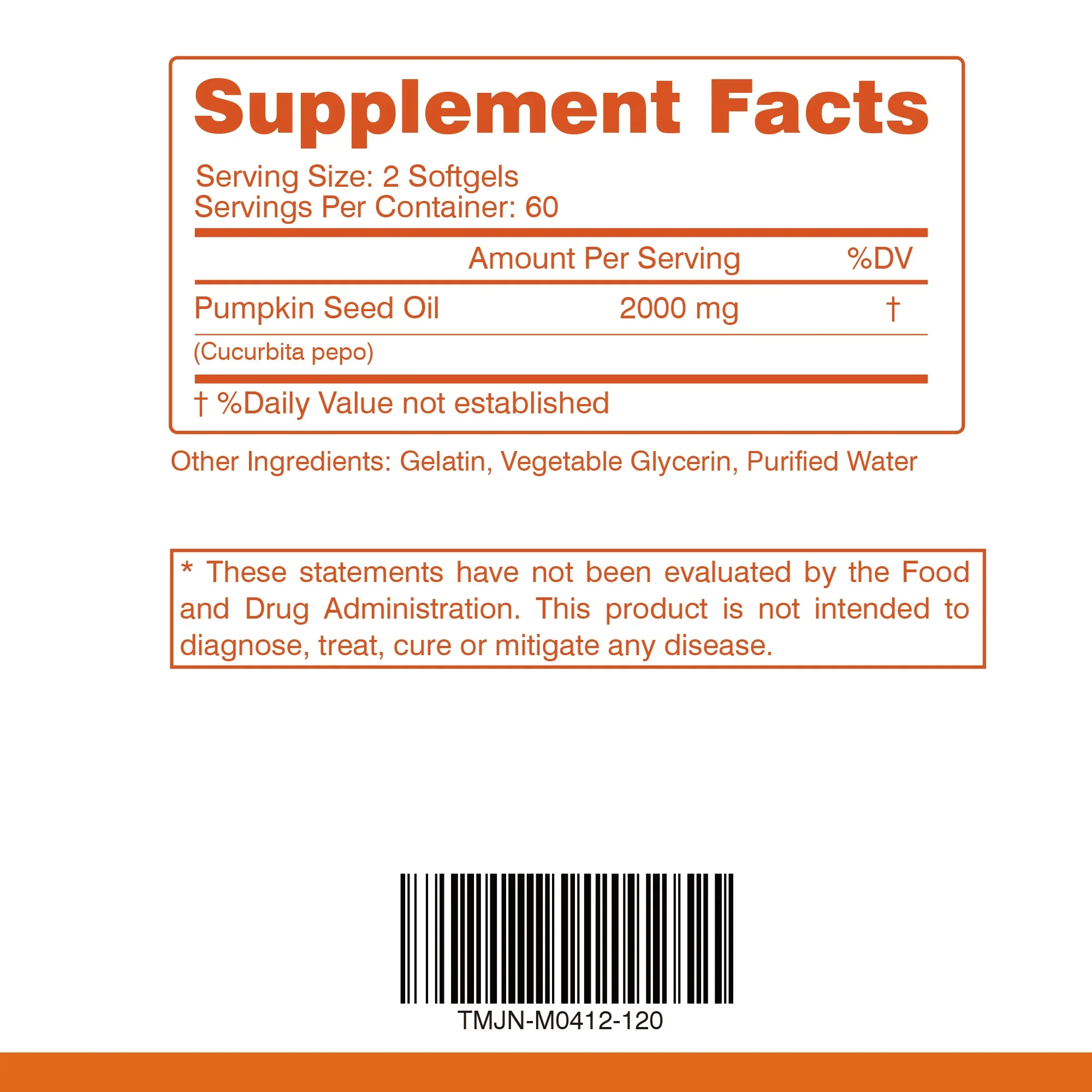 Pumpkin Seed Oil Capsules - Supports Prostate, Bladder,Urinary Tract Health, and Promotes Hair Growth - 120 Capsules