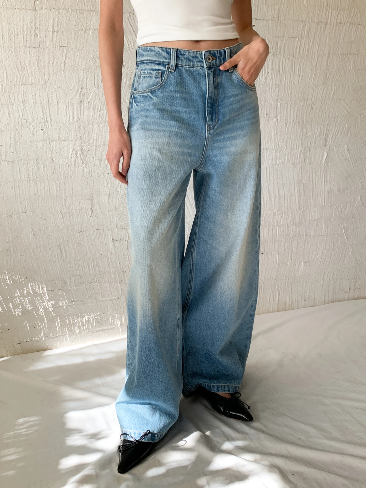 

Свободные джинсы с широкими штанинами S4, повседневные, со средней посадкой, из смесового хлопка, лиоцелла и шелка, светло-голубые, дышащие, комфортные