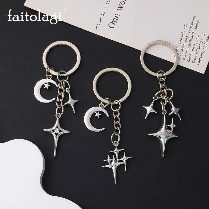 Kpop Star Moon Keychain for Men Car Chain Metal Keyring Creative Star Y2K Hip Hop Key Ring for Men Women Unisex Friendship Gift