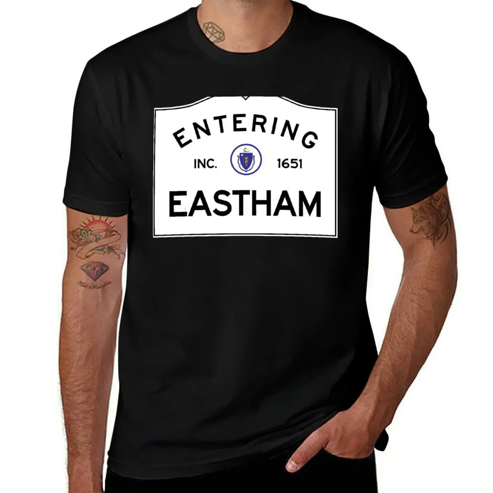 Entering Eastham Massachusetts - Commonwealth of Massachusetts Road Sign T-Shirt plain cheap stuff Men's clothing