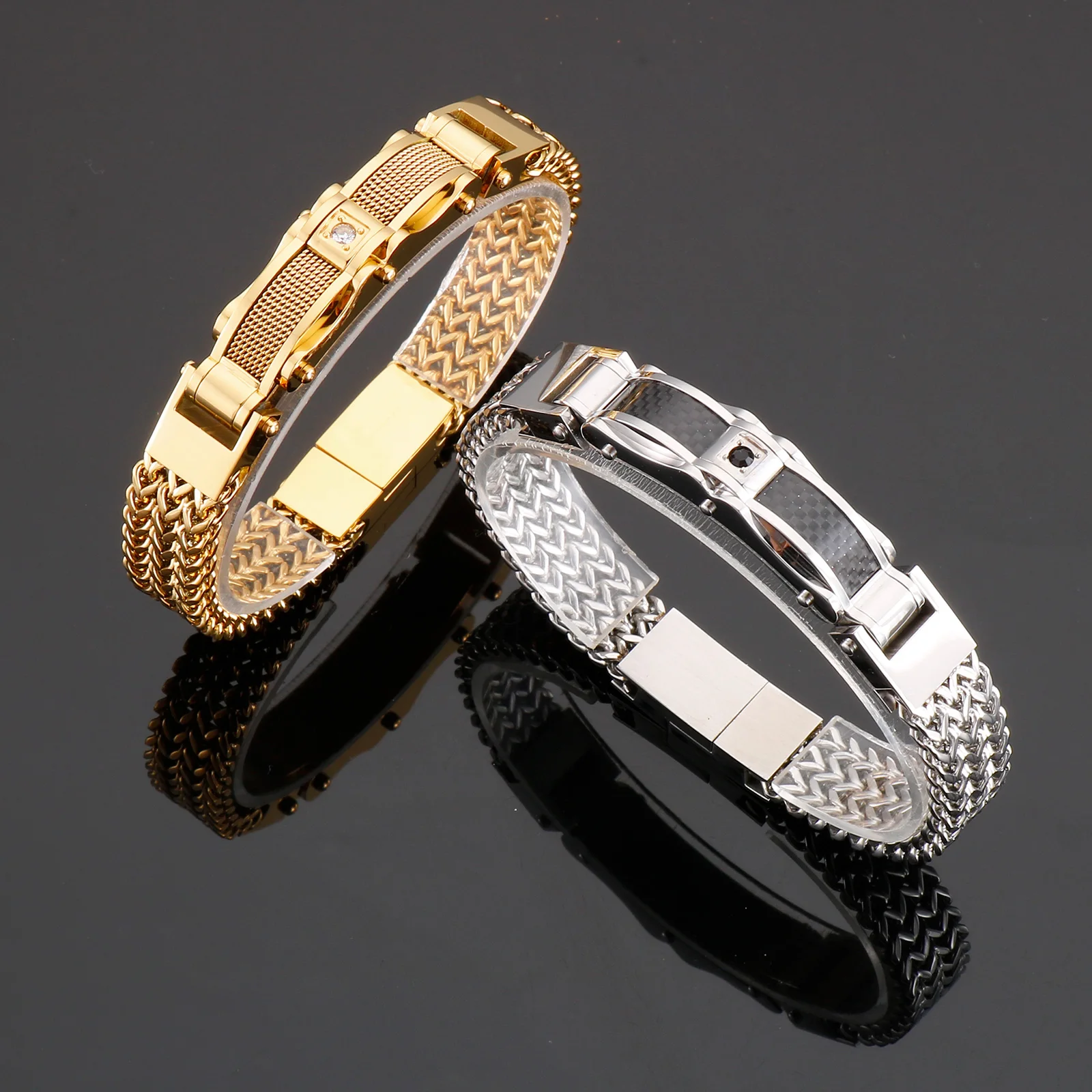 Luxury Gold Color Stainless Steel Link Chain Mesh Bracelets For Men Spulseiras Masculina Metal Male Charm Jewelry Accessory