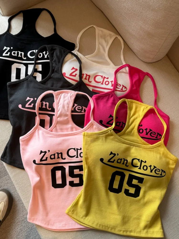 

Summer New Style Korean Hot Girl Fashionable Versatile Slimming Letter Print Strap Vest Women's Innerwear Outerwear Base Shirt