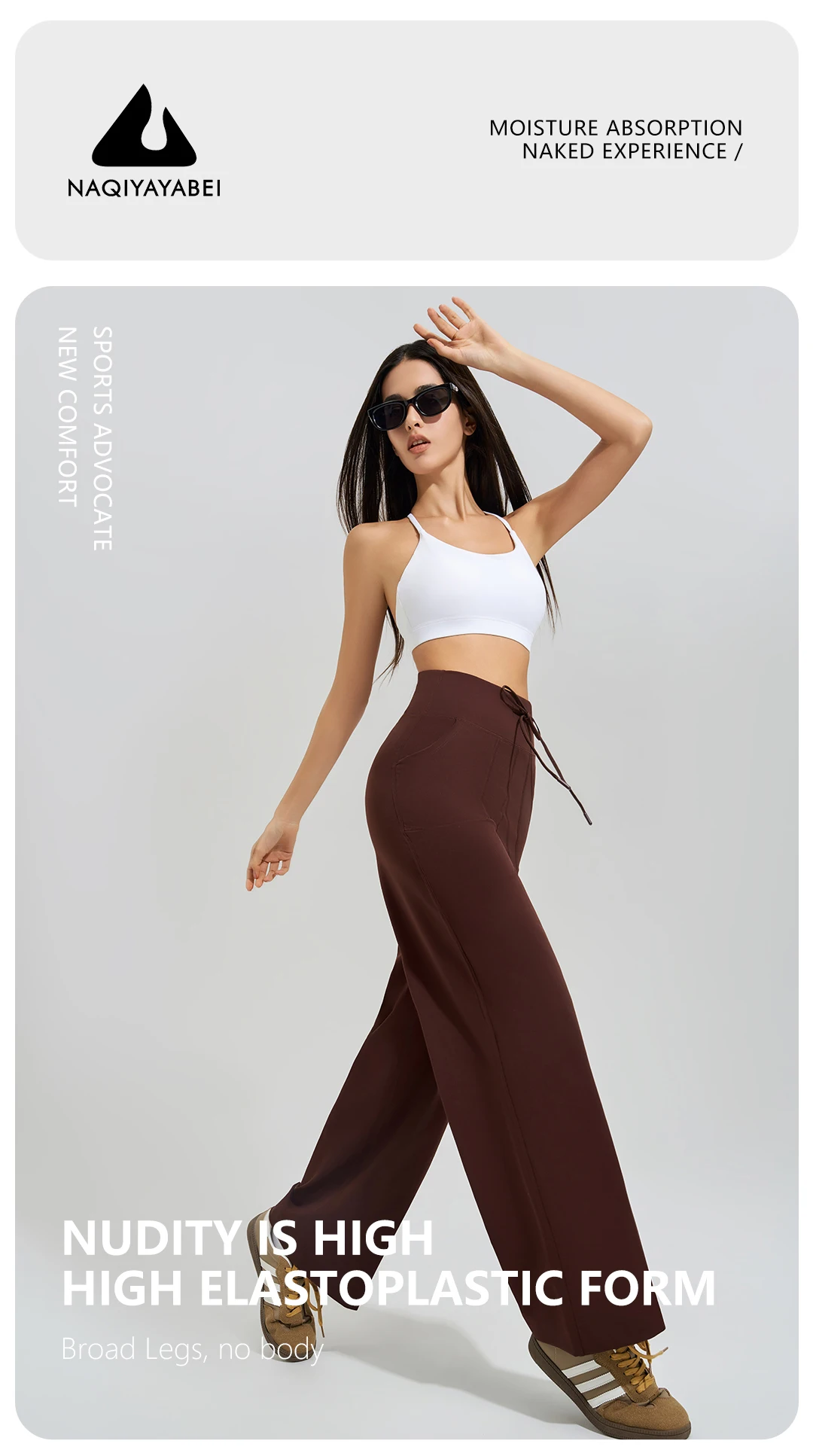 Damen-Yogahose mit hoher Taille, für Fitnessstudio, lockere Lauf-Yogahose, doppelseitig gebürstet, mit Taschen, Hosen, Krawatten – Detail 8