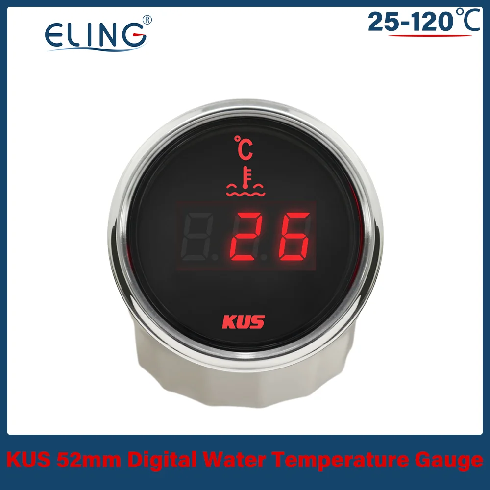 KUS Universal 52mm Water Temp Gauge 40-120℃ 25-120℃ 12V 24V for Auto Boat Red Yellow Light Temperature Sensor M10 M14 M16 M18