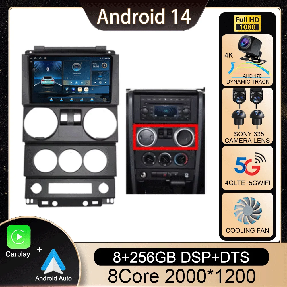 

Android 14 Auto Car Radio Multimedia Video Player For Jeep Wrangler Unlimited 3 JK 2008 - 2010 Navigation GPS Carplay Head Unit