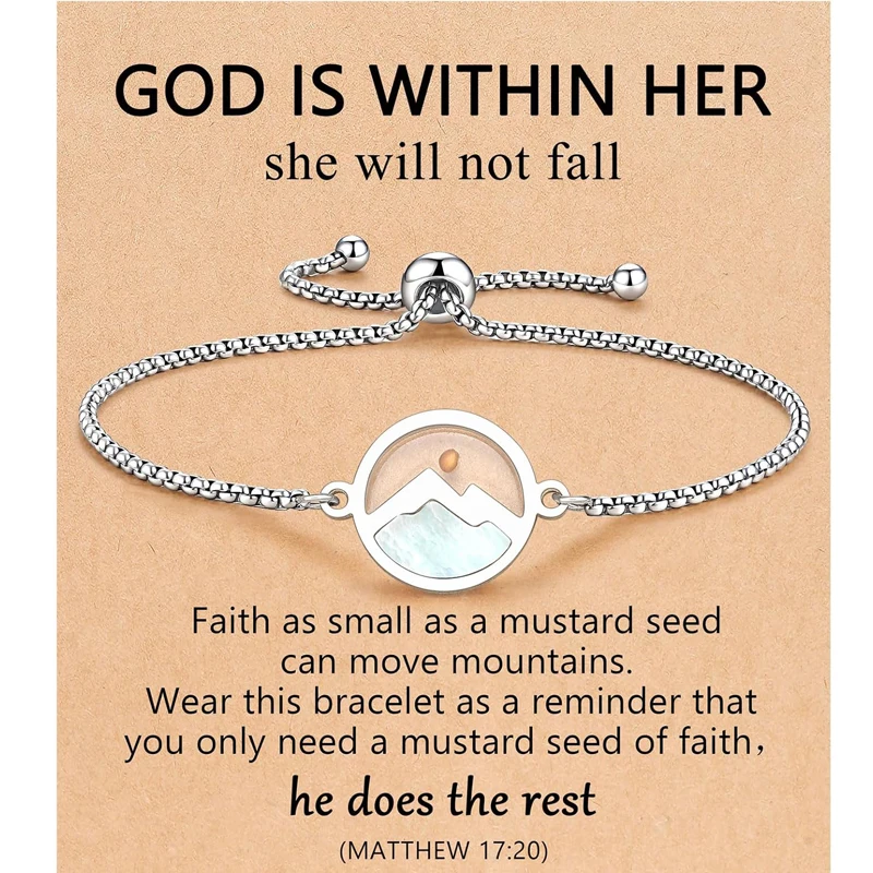 Pulsera de acero inoxidable con movimiento de montañas y semillas de albañil, regalos cristianos de Pascua, Navidad y cumpleaños para mujeres y ella