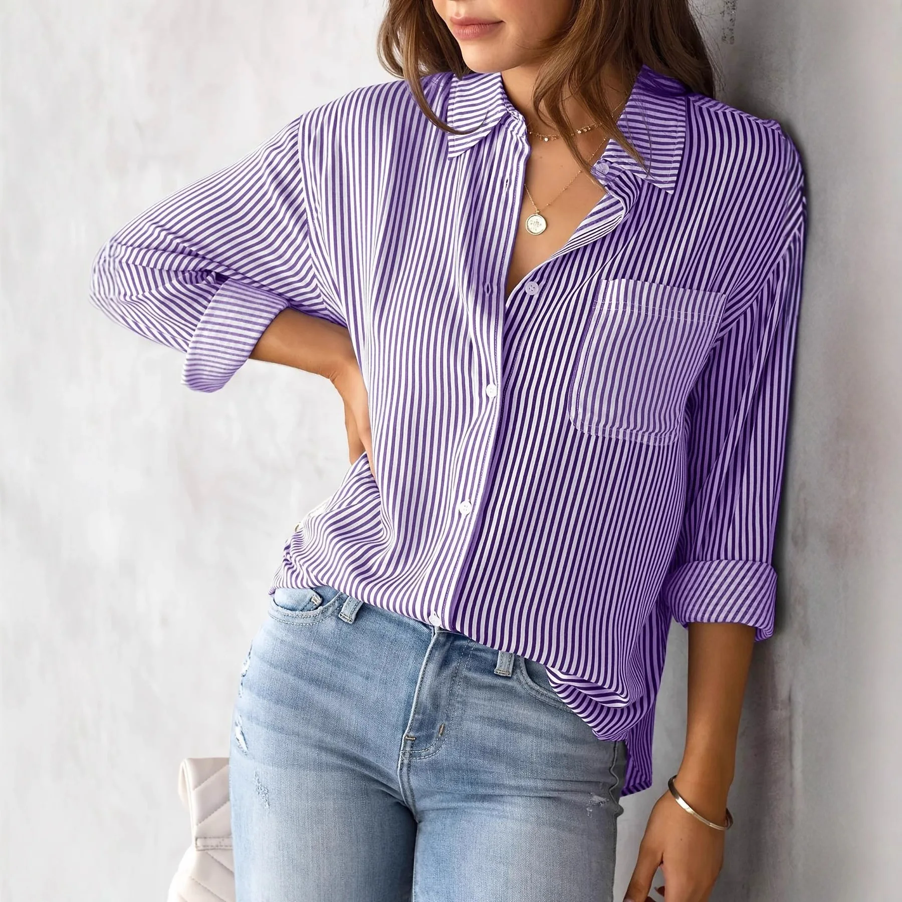 

Classic Striped Shirt Women 2026 Spring Autumn Streetwear Vintage Long Sleeve Blouses Female Casual Loose Single-Breasted Shirts