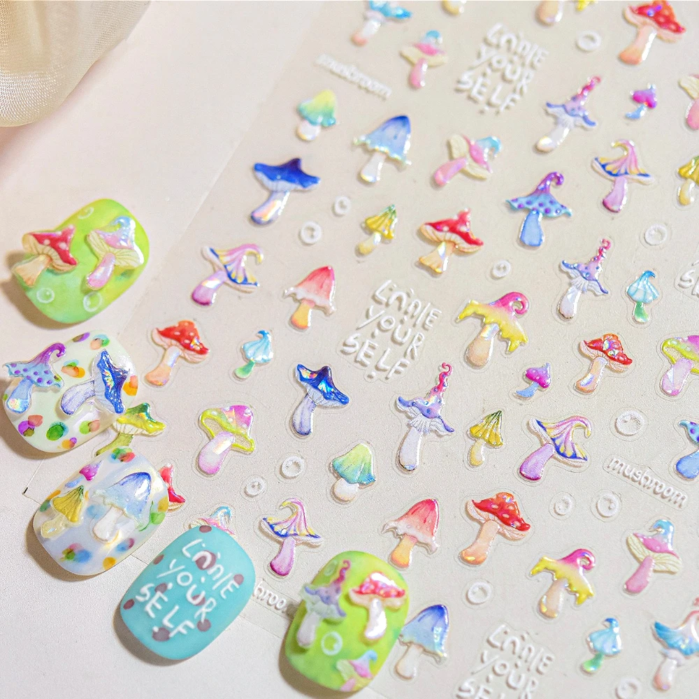 

Colored Polarized Shiny Mushrooms Bubbles Cute 3D Self Adhesive Nail Art Stickers Lovely Cartoon 5D Reliefs Manicure Decals