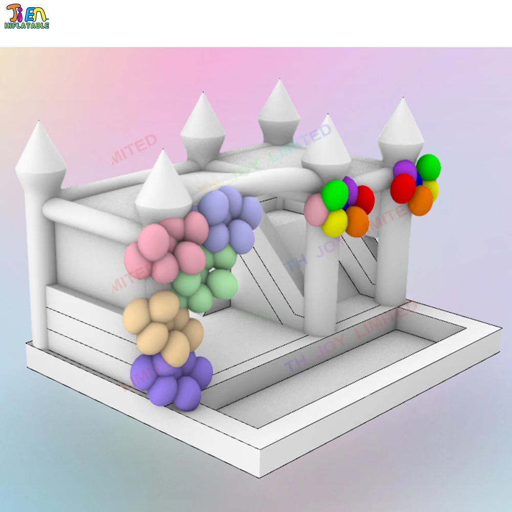 Spedizione aerea gratuita 5x4m buttafuori gonfiabile bianco per matrimoni con scivolo e castello gonfiabile per piscina con palline