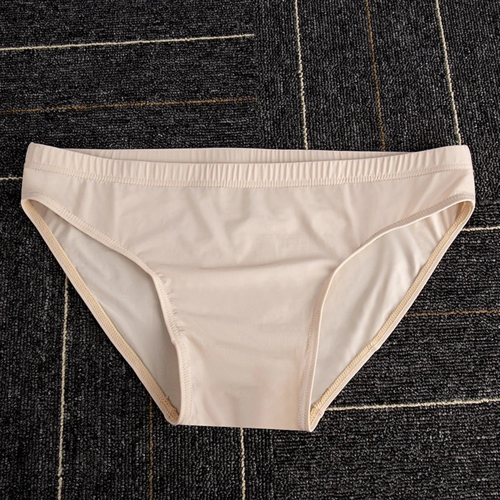 

Sexy Men's Panties Ice Silk Skin Friendly Soft Briefs Solid Color Breathable Knickers Man Low Waist Underwear Elastic Lingerie