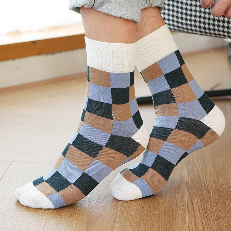 Cotton Socks Men Socken with Colored Plaid High Quality Men\'s Socks  Fashion Gentleman Socks Men