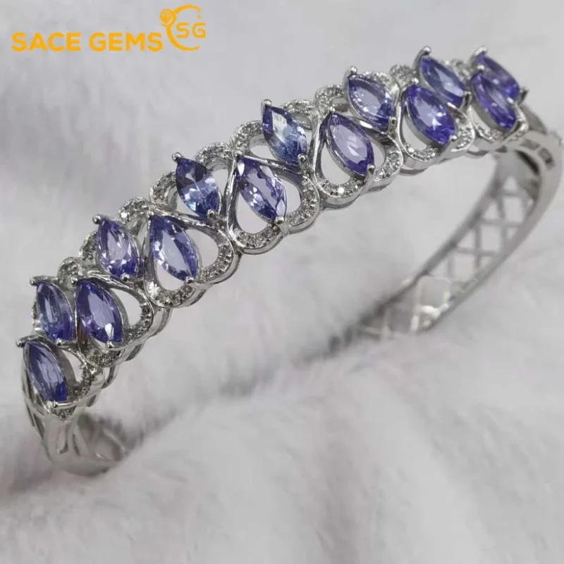 

SACE GEMS New Certified 3*6mm Natural Tanzanite Bracelets 925 Sterling Silver 19cm for Women Engagement Party Fine Jewelry Gift