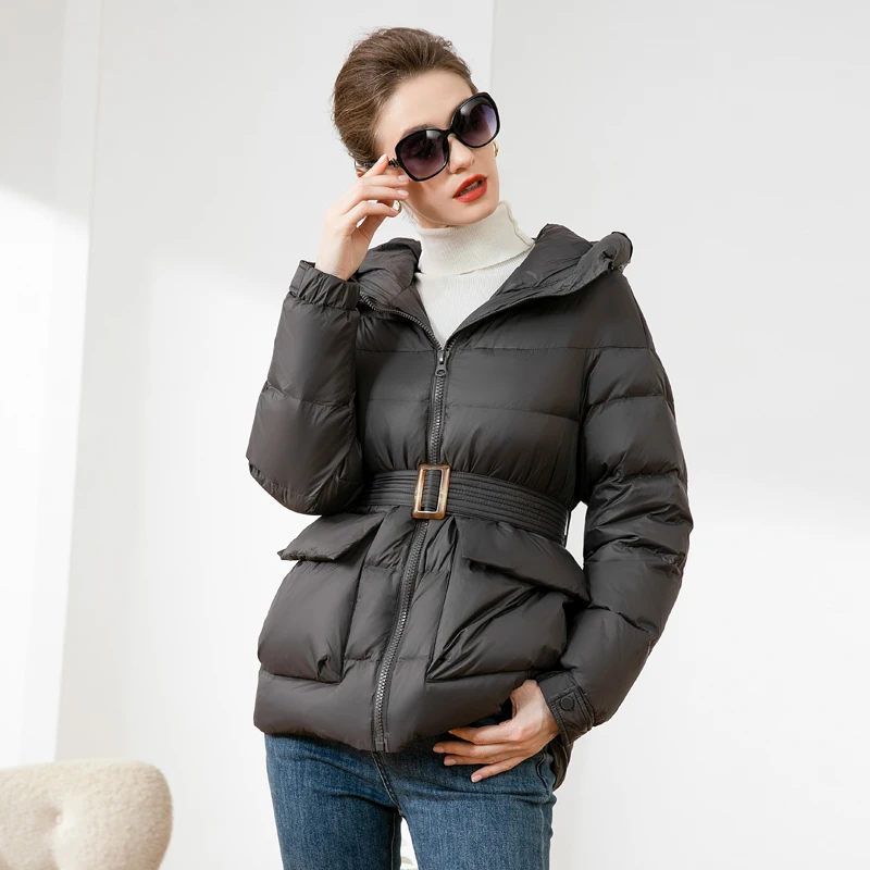 Down Jacket Women 2023 Winter New Casual Puffer Coat with belt Warm Quilted Pink Parka Ladies Light Portable Windproof Outerwear