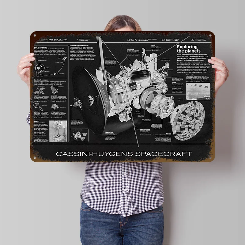CASSINI HUYGENS SPACECRAFT Printed Poster Customized Wall Art Retro Vintage Metal Tin Signs for Living Room Decorations House