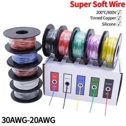 Super Soft Copper Wire Box (5 Colors Mix Kit) Heat Resistant Flexible Silicone 30/28/26/24/22/20AWG Electric Tinned Copper Cable