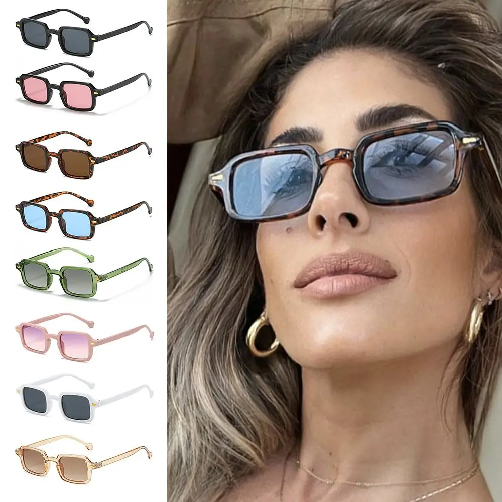 Retro Gradient Eyewear Leopard Blue Square Sunglasses Women Shades Rivets Decoration Men Sun Glasses