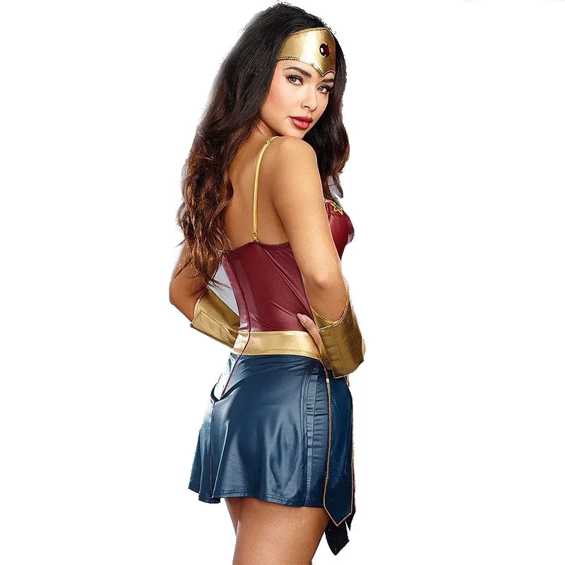 3pcs Adult Wonder Women Costume Superhero Superwomen Halloween Cosplay Fancy Dress