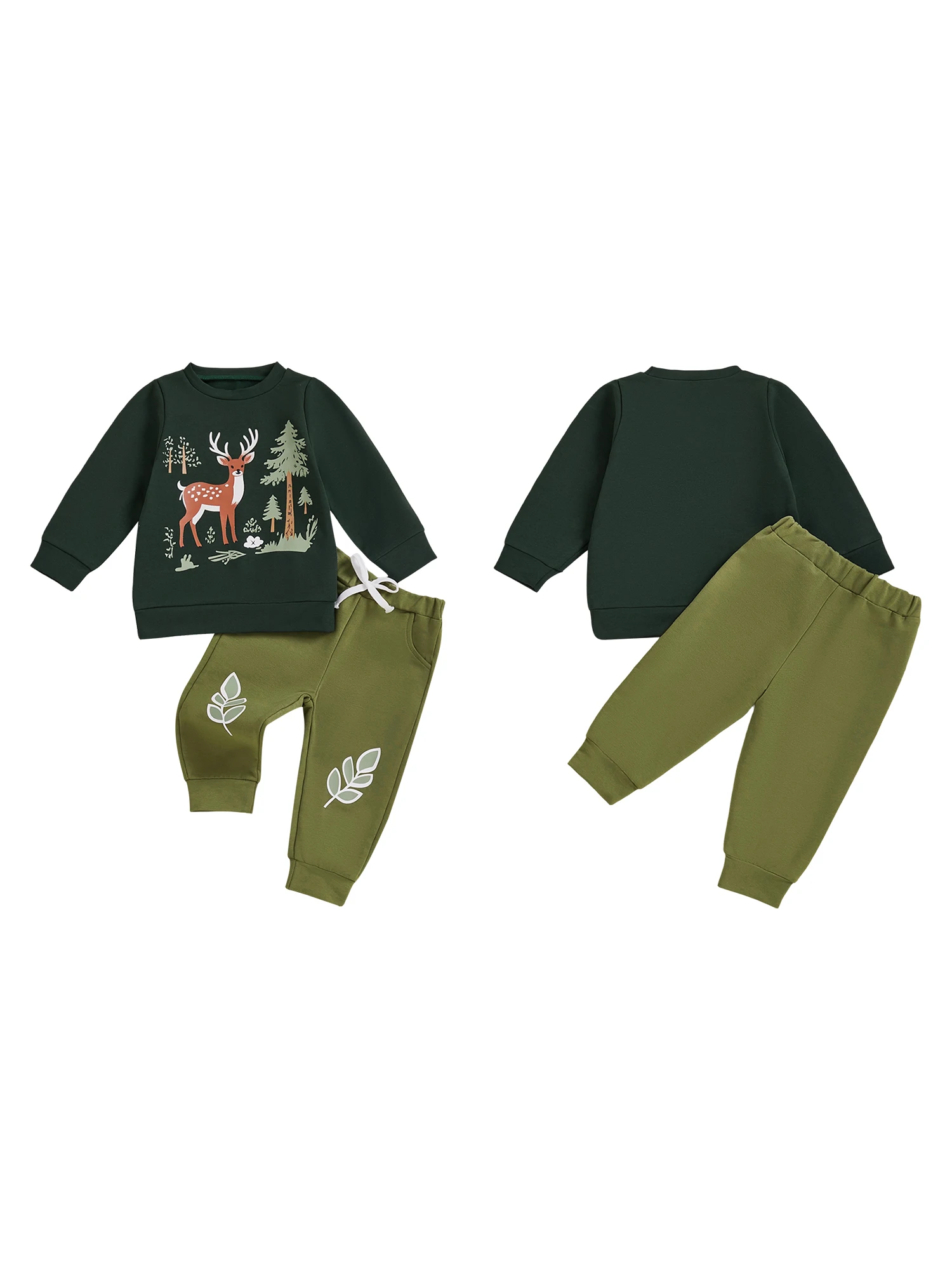 

Christmas Toddler Boy Outfit Reindeer and Tree Print Sweater with Elastic Waist Pants - Long Sleeve Round Neck Pullover