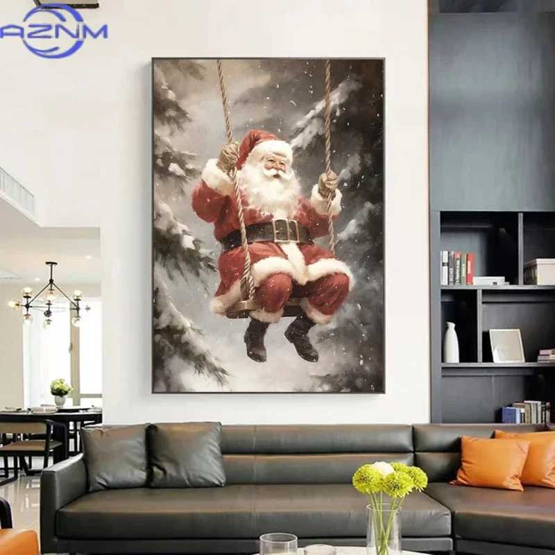 Vintage Holiday Christmas Santa Claus Winter Gingerbread Сottage Wall Art Posters Prints Canvas Painting for Room Home Decor