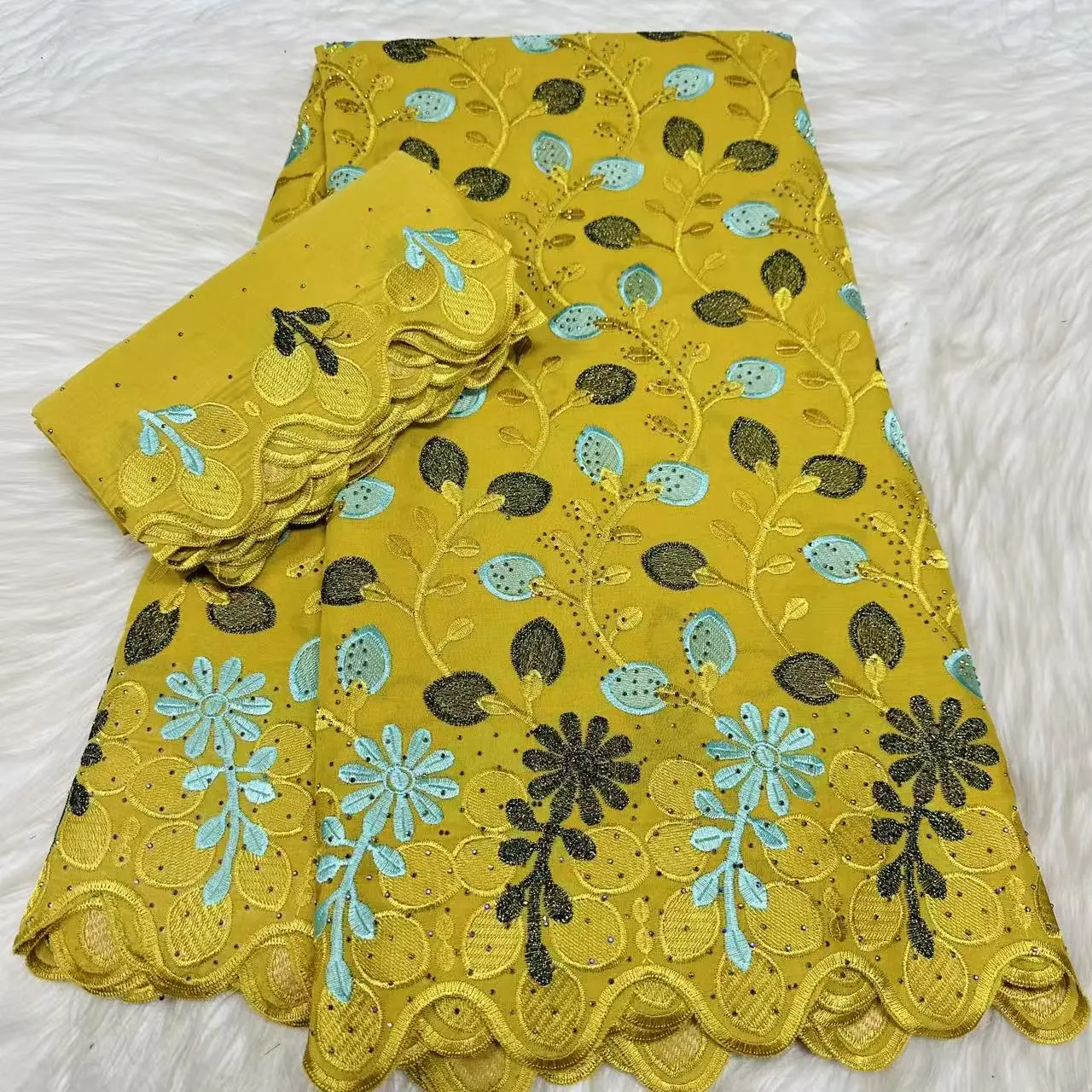 5+2 Yards 2026 High Quality Stones Cotton Nigerian French African Lace Fabric Swiss Voile Lace Fabric For Women Dress PYC2620