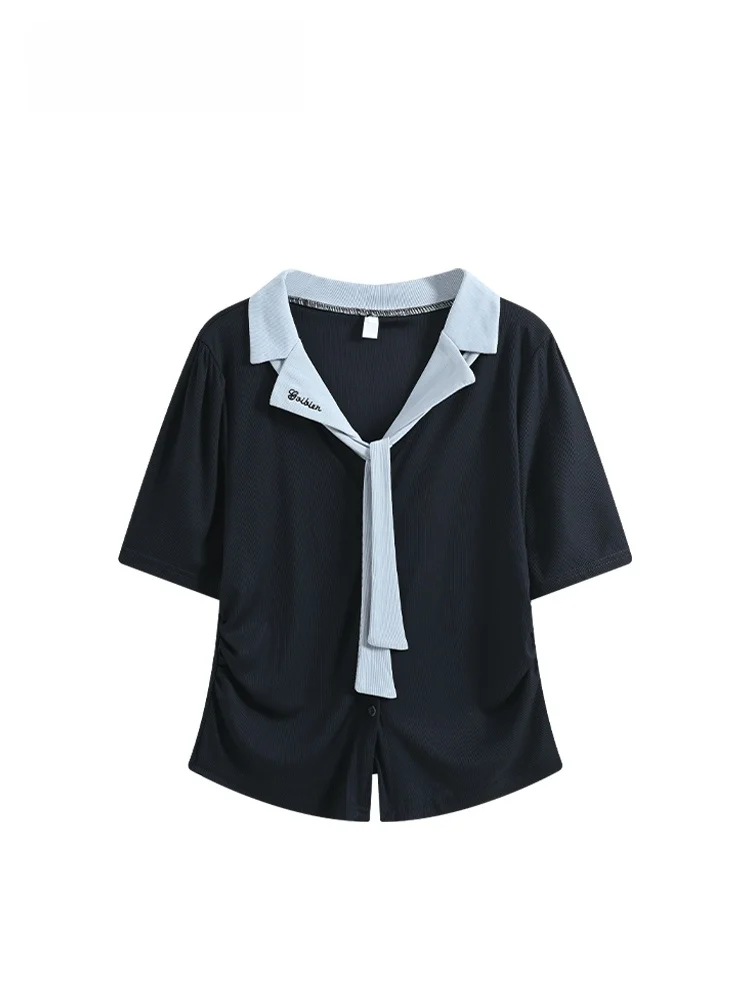 

Cara CLUB Large Size Neck Short Sleeve T-Shirt Women's Summer New Style College Style Top for Plump Sister