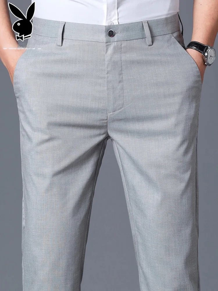 

ey Linen Men's Slim Fit Casual Pants Summer New Straight Leg Suit Long Trousers Youth Active Sle Anti-Wrinkle