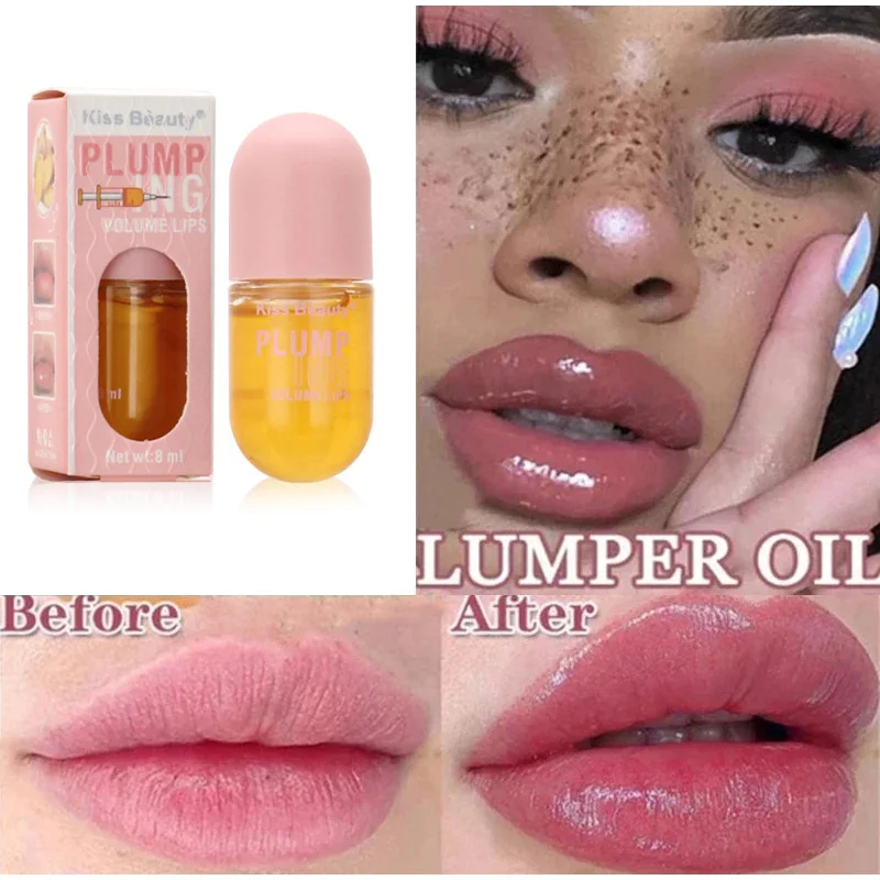 Long Lasting Hidratar Lip Plumper Oil, Repair Lip, Linhas Finas, Aumenta a Elasticidade, Brilho Espelho, Matiz Transparente