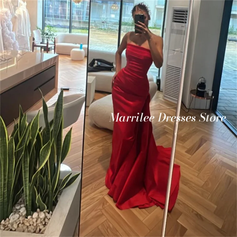 Marrilee charmante rote träger lose Meerjungfrau Plissee Fleck sexy Abendkleid bodenlangen ärmellosen rücken freien einfachen Party Ballkleid