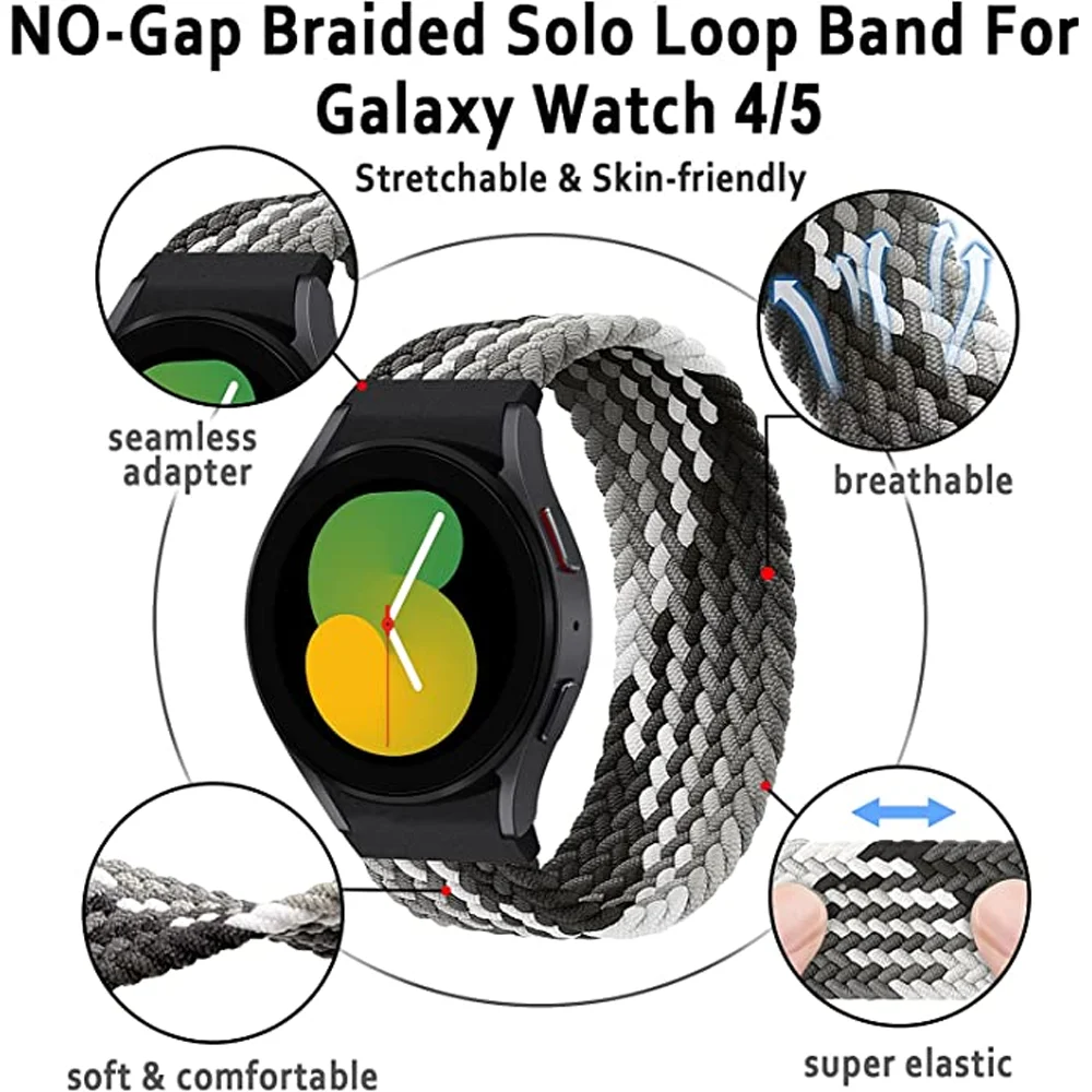 No Gaps Braided solo loop For Samsung Galaxy Watch 6 5 4 Strap 40mm 44mm 42mm Elastic Bracelet Galaxy Watch 5 40/5 pro 45mm Band