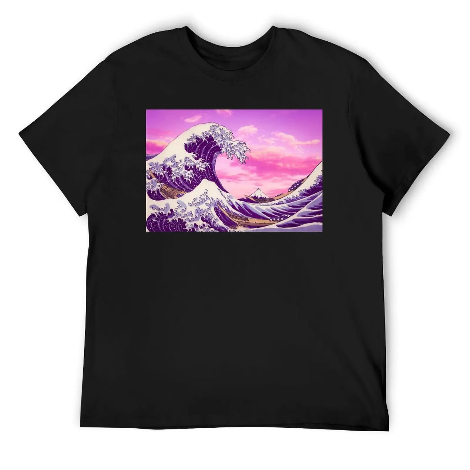 The Great Wave with Pink Clouds Classic T-shirt Round Neck Movement Tees Vintage Home Humor Graphic USA Size