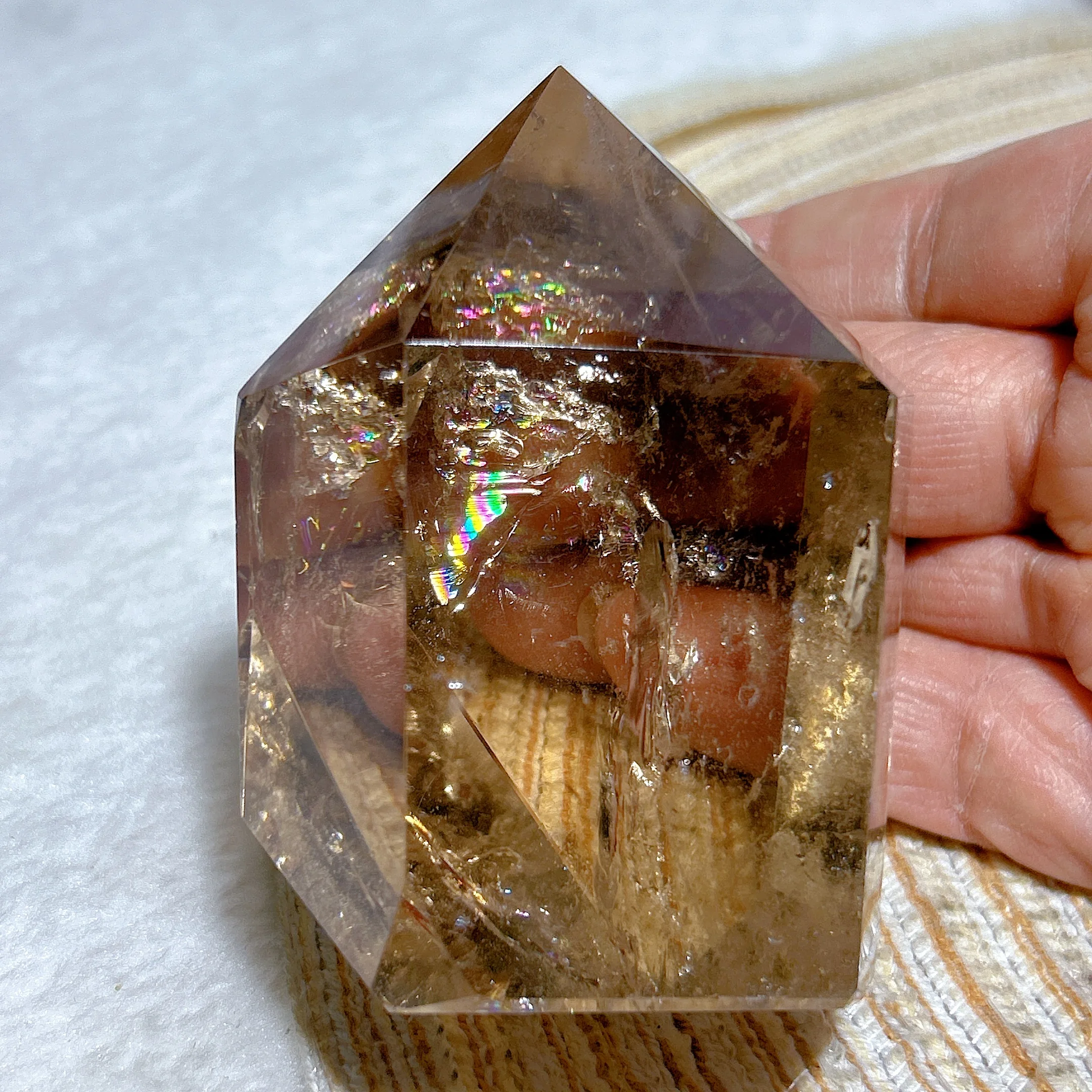 Healing Natural Crystals Rainbow Smokey Quartz Tower Point Reiki Gemstone High Quality Home Decorations Energy Gift