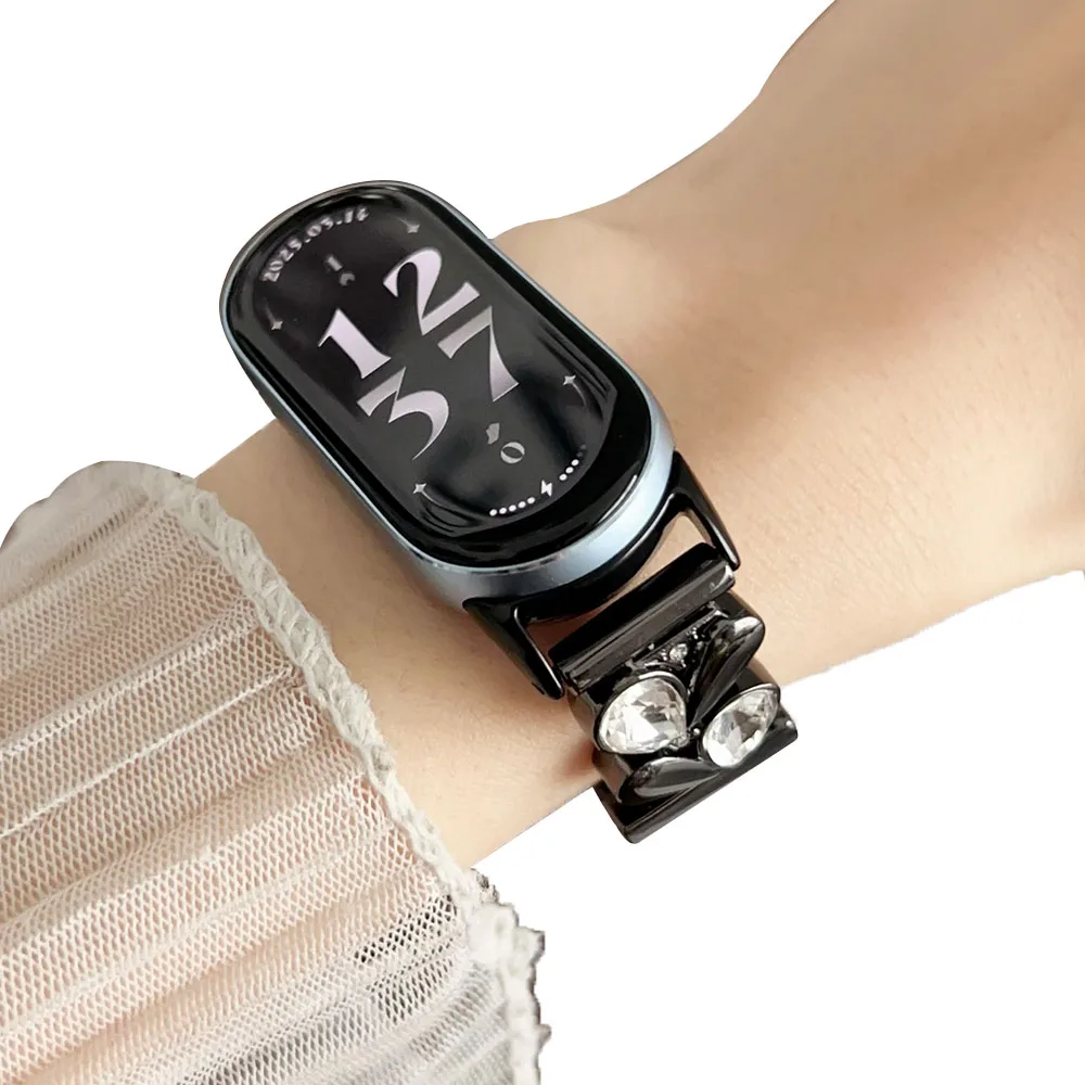 Mi Band 10 حزام معدني نحيف معصمه من الجلد لـ Xiaomi Smart Band 8 /9/ 10 سوار للنساء أشرطة ساعات متأنقة استبدال