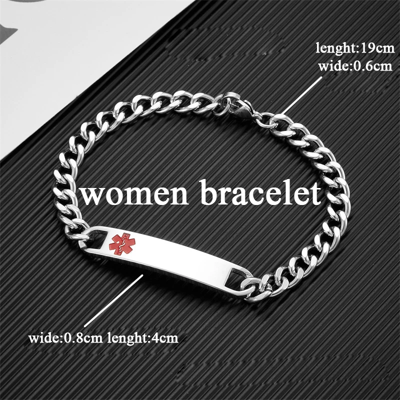 Punk SOS Medical Custom Text braccialetti in acciaio inossidabile per le donne l\'asta dell\'emblema del serpente di Asclepius bracciali da uomo